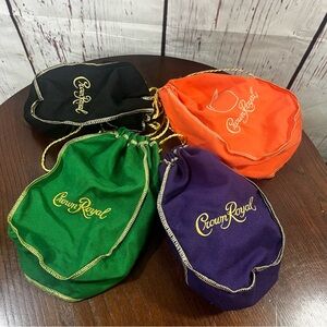 Crown Royal Velvet Drawstring Pouches - Purple, Green, Black, Orange